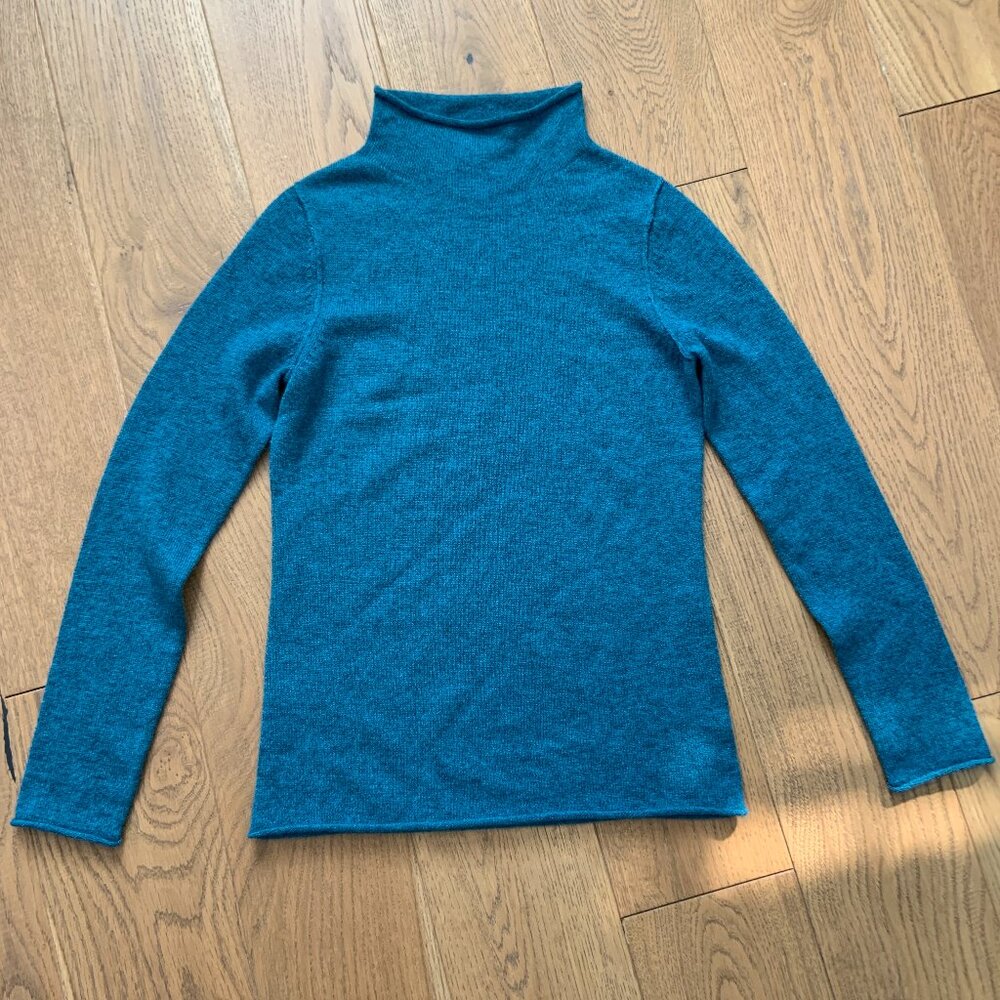 Women's Nicole Miller 100% Cashmere Sweater Knit Mock Turtleneck Blue Size XS